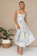 Cross-Border Foreign Trade 2024 Summer Slim Fit Waist-Cinching V-Neck Strap Printed Mid-Length Dress For Women_ecoleips.com