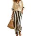 Women's Striped Short Sleeve Top And Relaxed Pants Set, Casual Comfort Two Piece Outfit_ecoleips.com