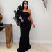 Elegant Floral Lace Sleeve Bodycon Dress For Women - Slim Fit Long Fish Tail Evening Gown With Slash Neckline - Black & Wine Red_ecoleips.com