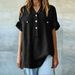 2025 New Foreign Trade Bamboo Cotton Solid Color Plus Size Fashion Casual Short Sleeve Women's Shirt_ecoleips.com
