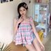Dopamine Girl Camisole Shirt Women's Summer New Design Sweet Tie-Up Plaid Short Top_ecoleips.com