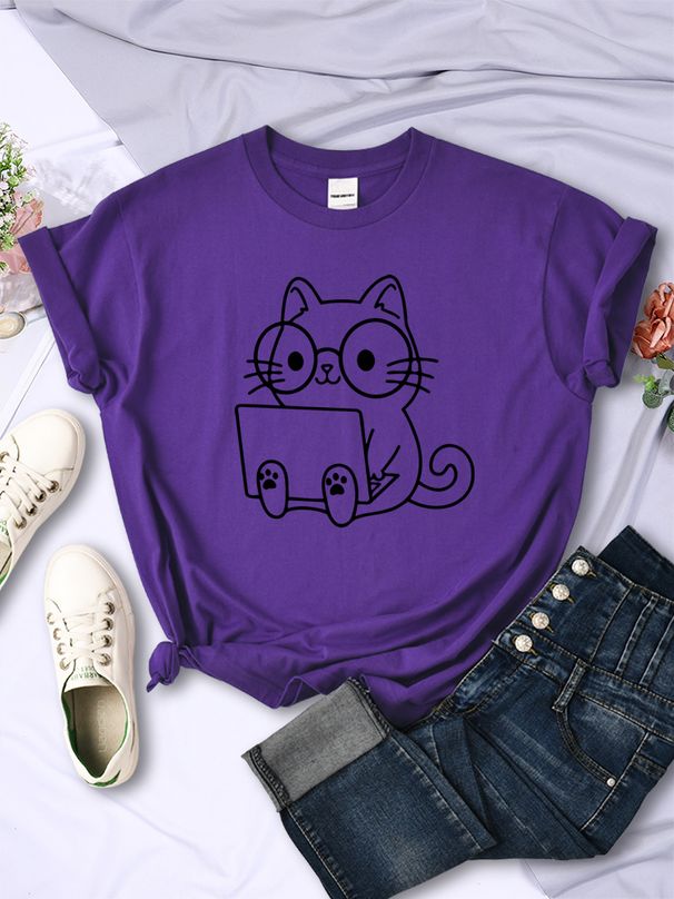 Careful Study Of Work Cat Sketches Women T-Shirt Personality Trend Casual Tee Clothing Street Creative Tops Female Short Sleeve_ecoleips.com
