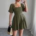 Women's Clothing High End Simple Style Pleated Square Collar Dress Women's Clothing Spring And Summer_ecoleips.com