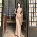 Sexy Black Lace Splicing V-neck Long-sleeved Dress Women's Autumn New Temperament Waist And Thin A-shaped Dress Long Dress_ecoleips.com