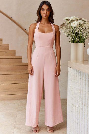 Elegant Women's Halter Neck Jumpsuit Backless Wide Leg Casual Fashionable Spring Summer Collection Solid Color_ecoleips.com