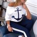 Women's Clothing Hot-selling Anchor Print Short-sleeved T-shirt Navy Sweatpants Ladies Casual Suit_ecoleips.com