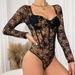 Women's Clothing Long Sleeved Lace Bodysuit Women See Through Mesh Slim Fit Sexy Versatile Jumpsuit Romper_ecoleips.com