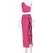 New Summer Women Sexy Backless Asymmetrical Shoulder Top Bodycon Split Midi Skirt Two Piece Matching Dress Set Outfit_ecoleips.com