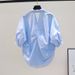 "Women's Stylish Loose-Fit Short Sleeve Blouse Inspired Wrinkle Design, Polo Collar, Casual & Comfortable, Summer Fashion (White, Light Blue)"_ecoleips.com