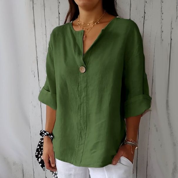 Women's Clothing Summer New Loose T Shirts V Neck Button Tops_ecoleips.com
