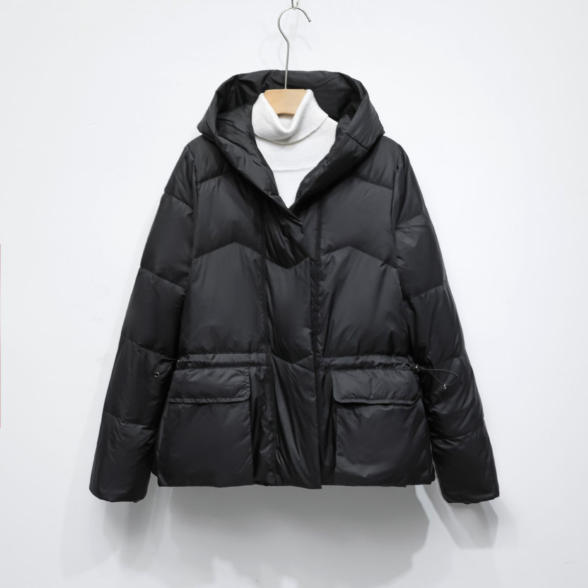 Women's Solid Color Hooded Women's Down Jacket Thickened Short Large Pocket Bread Jacket_ecoleips.com