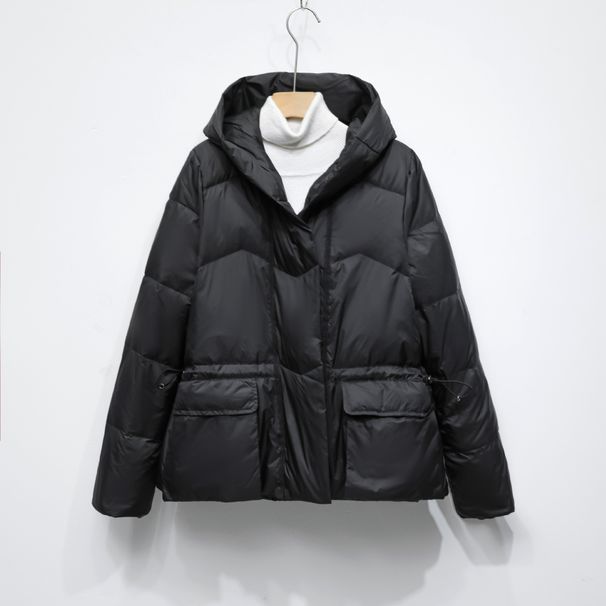 Women's Solid Color Hooded Women's Down Jacket Thickened Short Large Pocket Bread Jacket_ecoleips.com