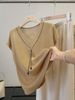 Women's French Style Hollowed out V Neck Short Sleeved Knit Top Slimming Loose Fit Chic Fashionable Summer Design_ecoleips.com