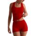 Women's Slim Fit Vest And High Waist Shorts Set Casual round Neck Solid Color Y2K Style Hot Girl European Export_ecoleips.com