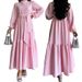 Women's Clothing Muslim Solid Color High Neck Long With Belt Fashion Elegant Dress_ecoleips.com