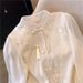 Blouse 2024 Spring New Style Tassel Button Stand Collar Chiffon Shirt For Women, Stylish And Slimming Embroidered Top_ecoleips.com