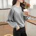 Women's Designer Style Sweatshirt Loose Fitting Korean Textured Long Sleeved Color Blocked Top Spring Autumn Collection_ecoleips.com