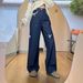 2025 New Lace Patchwork Waist Design Straight-Leg Jeans Women, Loose Fit, Slimming Wide-Leg Pants For Petite Women_ecoleips.com