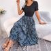 Women's Clothing Spring And Summer Casual Leaf High Waist Pleated Mid Length Dress_ecoleips.com
