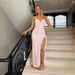Women's Clothing Suspender Dress V Neck Tube Top Dress Feather Edge Slit Style_ecoleips.com