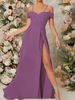 Women's Clothing new style daily elegant off shoulder slit thigh dress bridesmaid dress birthday party dress_ecoleips.com