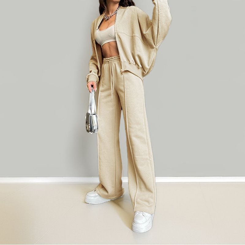 Women's Clothing Suits Fashion Solid Color Casual Loose Street Sports Sweater Suits Female Two Piece Suits_ecoleips.com