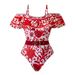 Fashionable Sexy One Piece Swimsuit Set For Women With Chiffon Skirt Retro Print Swimwear_ecoleips.com