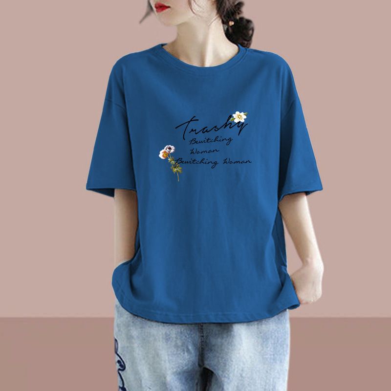 2026 Summer Loose Short-Sleeve T-Shirt For Women, Korean Style Letter Print Slimming Base Layer Top Layered T-Shirt_ecoleips.com