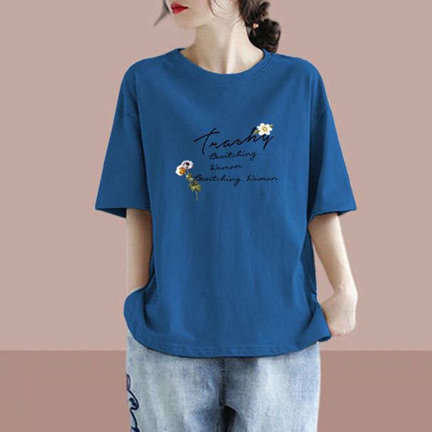 2026 Summer Loose Short-Sleeve T-Shirt For Women, Korean Style Letter Print Slimming Base Layer Top Layered T-Shirt_ecoleips.com