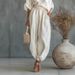 Women's Loose Fitting Wide Leg Casual Top And Lantern Pants Set American Style Spring Collection Cotton Linen Blend_ecoleips.com