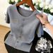 Women's Round-Neck Knit T-Shirt Breathable Viscose Blend Slim Fit Casual Top for Spring And Summer_ecoleips.com