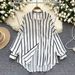Aria Basics Aria Basics Long-sleeve Striped Shirt For Women, New Autumn Fashion, European And American Style, Casual, Versatile, Loose-fitting,_ecoleips.com