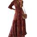 New European And American 2023 Bohemian Style Three-Quarter Sleeve Long High-Waisted V-Neck Floral Print Dress For Women_ecoleips.com