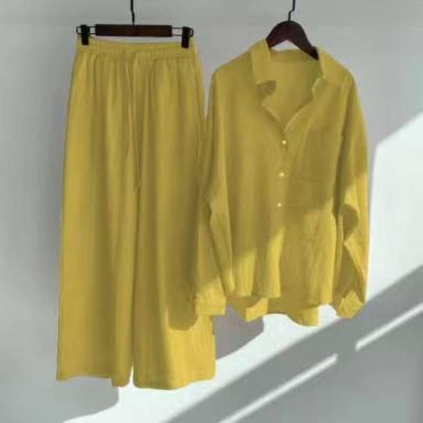 Women's Clothing Spring And Autumn Shirt Set Large Size Women High Waist Loose Wide Leg Pants Temperament Two Piece Set_ecoleips.com