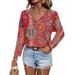 Hot Selling Women's Boho Shirt Paisley Print V-Neck Long Sleeve Shirt Women's Wear_ecoleips.com