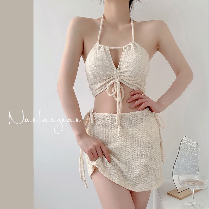 Women's High-End Lace-Up Swimsuit New Style Bikini Three Piece Set Skirt Style Two Piece Pure Sexy Conservative For Beach Or Hot Springs_ecoleips.com
