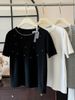 2025 Summer New Slimming And Versatile Jewelry Inlaid Round Neck Casual Short Sleeved T-Shirt Women's Design_ecoleips.com