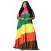 Women's Clothing Plus Size Patchwork Color Block Long Skirt Dress American Style Casual Summer Dress Elegant Fashion_ecoleips.com