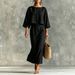 Elegant Women's High-Waisted Midi Skirt Suit European American Style round Neck Three Quarter Sleeve Loose Top for Commuting_ecoleips.com
