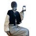 Women's Color Blocked Baseball Jacket Loose Fit Casual Student Top Trendy Clothing Unique Design Autumn_ecoleips.com