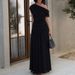 Women Fashion Hight Waist Pleat Solid Party Dress Summer Sexy Sleeveless Slim Maxi Dress Elegant Slant Neck Irregular Long Dress_ecoleips.com