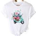 European And American Cross-border Foreign Trade Women's Floral Bicycle Print Round-neck Short-sleeve T-shirt Top_ecoleips.com
