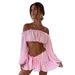 Women's Clothing Off The Shoulder Puff Sleeve Short Top Wrap Style Ruffled Skirt Set Summer New Set_ecoleips.com