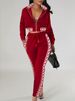 Women's Clothing Spring And Autumn Fashion Casual Suit Navel Baring Zipper Top Pattern Pattern Splicing Pants Two Piece Set For Women_ecoleips.com