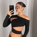 Voya Women's 2026 Spring/Summer New Collection European And American Ins Style T-shirt Irregular Slant Neck Off Shoulder Long Sleeve Top_ecoleips.com