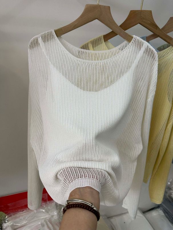 Tencel Hollow Long Sleeve Knit Shirt For Women, Summer Thin Sunscreen Cover-Up, 2026 New Style Two-Piece Set With_ecoleips.com