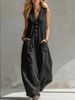 Women's Casual Linen Cotton Jumpsuit Style Sleeveless Double Pocket Jumpsuit Fashion_ecoleips.com