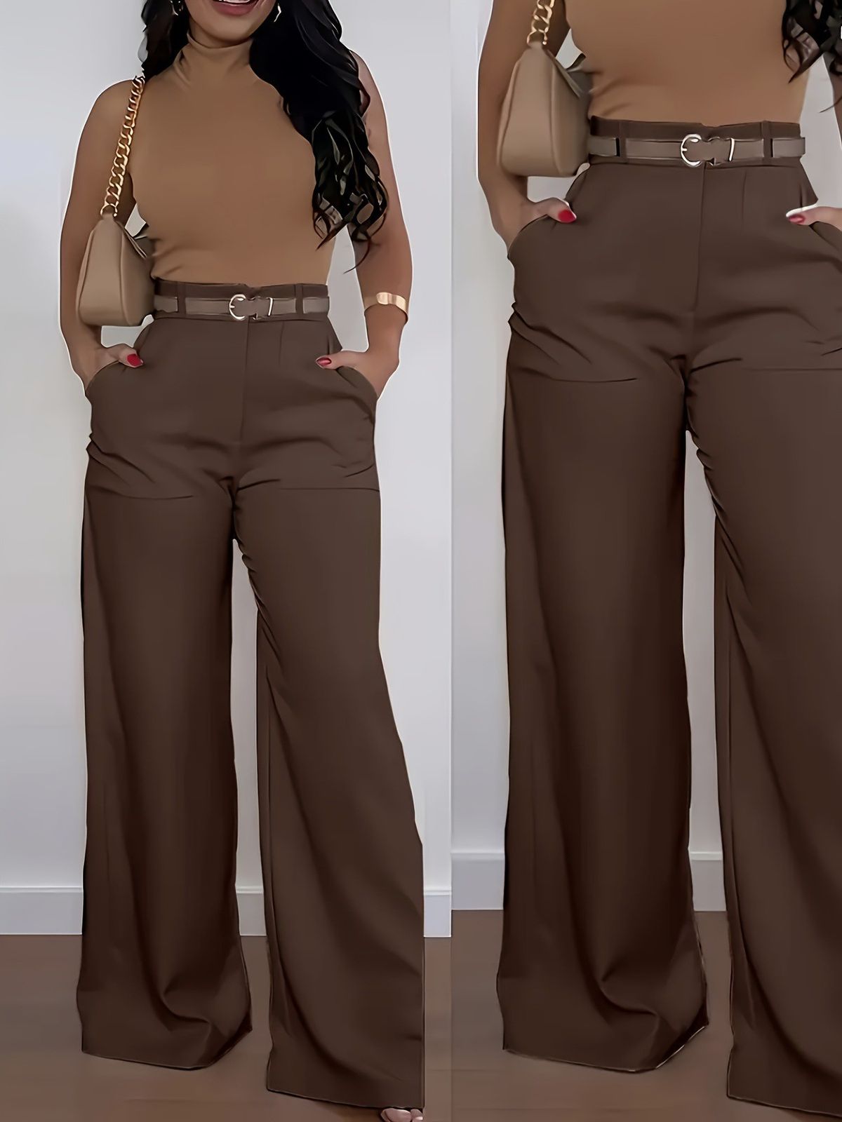 Elegant High-Waisted Wide Leg Trousers for Women Flowy Straight Cut Dress Pants Business Casual Chic Daily Wear_ecoleips.com