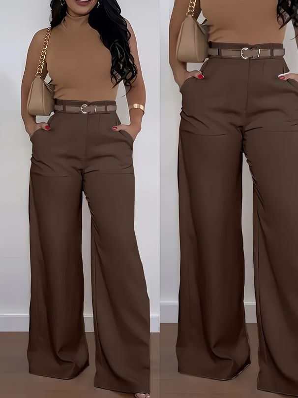 Elegant High-Waisted Wide Leg Trousers for Women Flowy Straight Cut Dress Pants Business Casual Chic Daily Wear_ecoleips.com