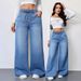 Vintage Light Blue High-Waisted Wide-Leg Jeans For Women – Relaxed Fit With Adjustable Drawstring Waist & Retro Stitching_ecoleips.com